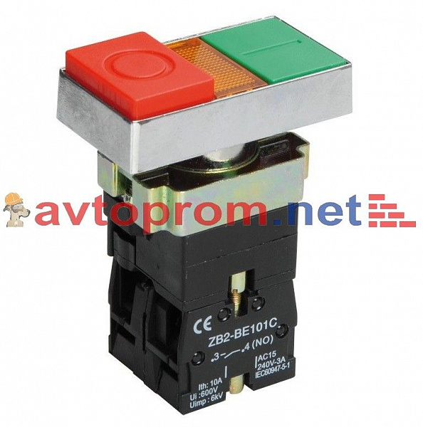 Кнопка управления LAY5-BW8465, 10А, 400V, сдвоенная с подсветкой